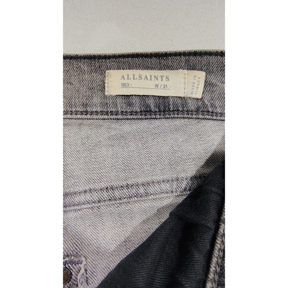 ALL SAINTS Rex Jeans Mens 31x32 Gray Wash Button Fly Distressed Slim Fit Denim - Picture 3 of 10